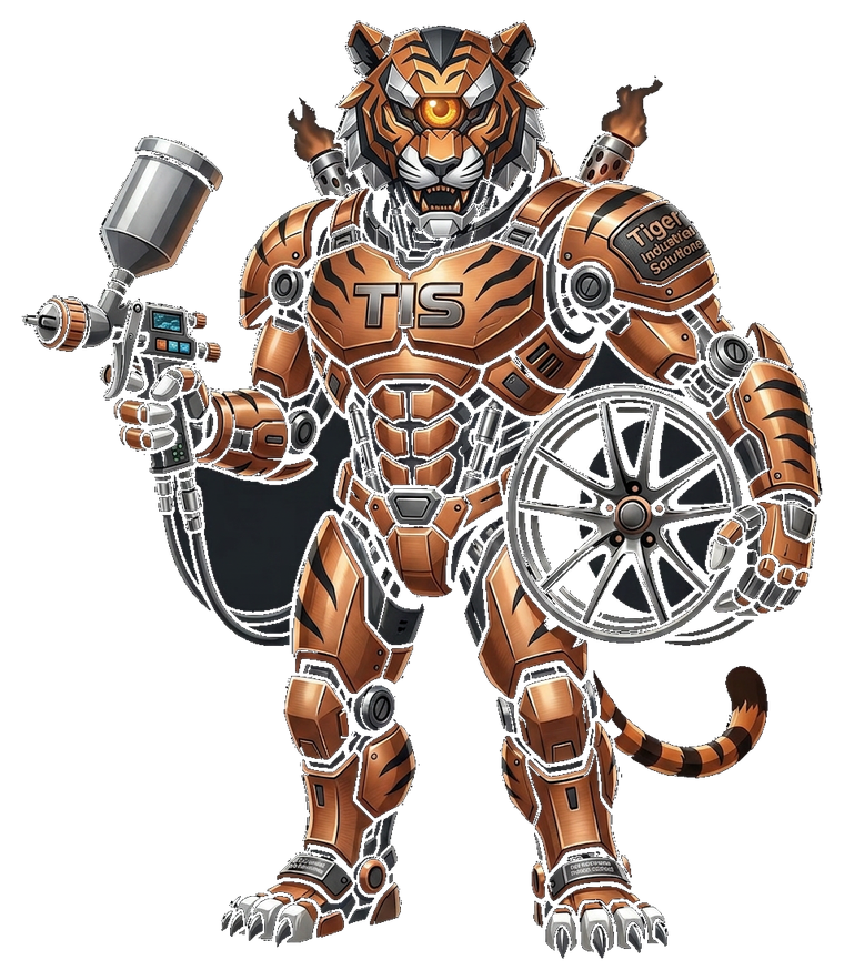 Tiger mascot powder coating technician